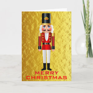 Red and White Nutcracker auf Imitats Gold Hintergr Feiertagskarte