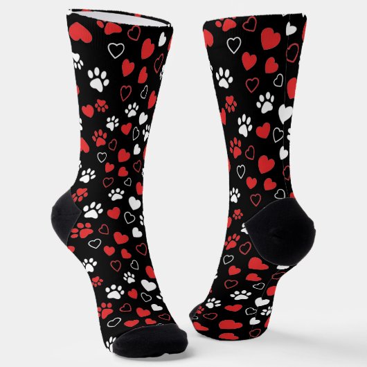 Red and White Paw Print and Heart Pattern Socks Socken (Gewinkelt)