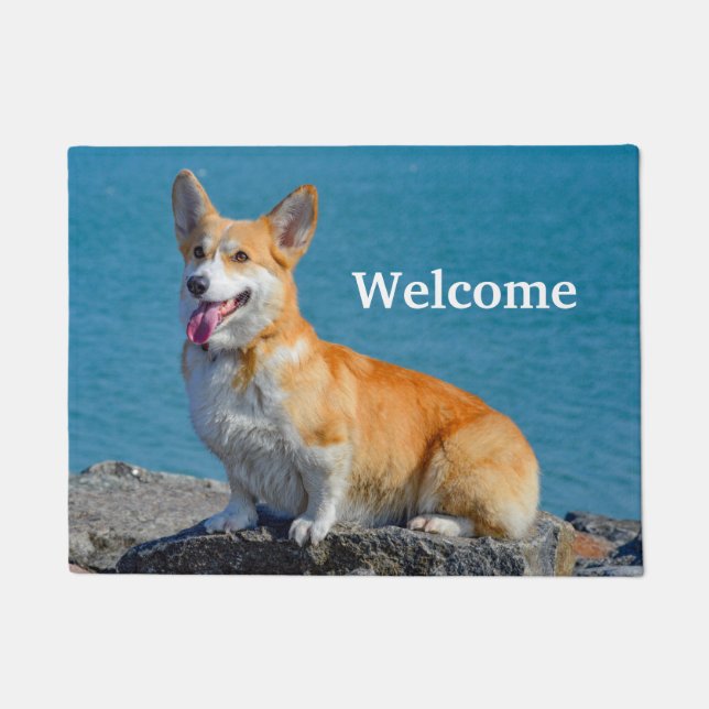 Red and White Pembroke Welsh Corgi Puppy Dog Fußmatte (Vorderseite)