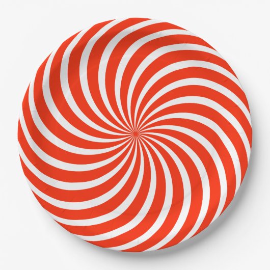 Red and White Peppermint Candy Holiday Paper Plate Pappteller (Vorderseite)