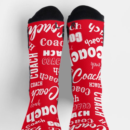 Red and White Personalisiert Coach Geschenk Name K Socken (Oben)