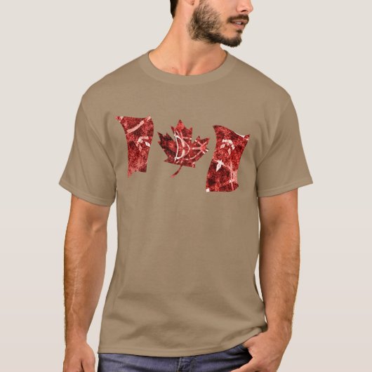 Red and White Petroglyph Abstrakte Kanada-Flagge T-Shirt (Vorderseite)