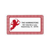 Red and White Plaid Gingham Valentine Cupid Adressaufkleber (Vorne)