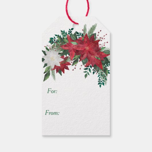 Red and White Poinsettia Bouquet Holiday Geschenkanhänger (Rückseite)