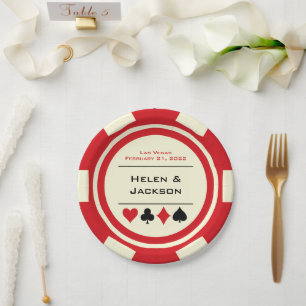 Red and White Poker Chip Las Vegas Wedding Pappteller