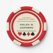 Red and White Poker Chip Las Vegas Wedding Pappteller (Vorderseite)