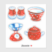 Red and White Polka Dot Kitchenware Aufkleber (Blatt)