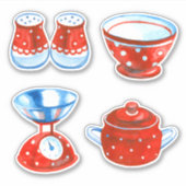Red and White Polka Dot Kitchenware Aufkleber (Vorderseite)