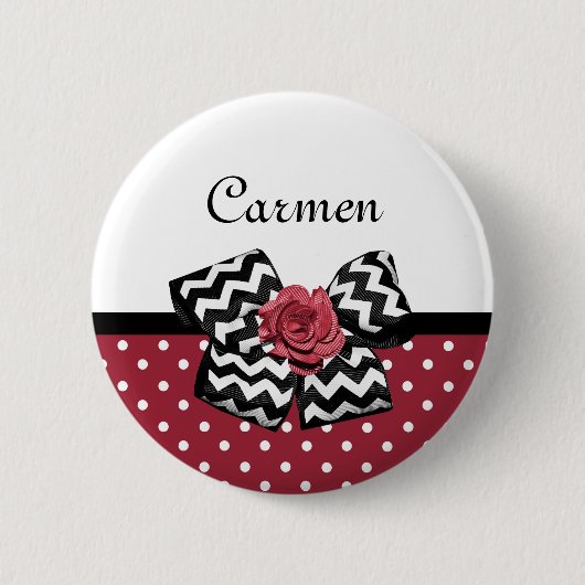 Red and White Polka Dots Niedliche Rose Zickzack B Button (Vorderseite)
