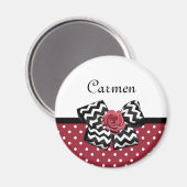 Red and White Polka Dots Niedliche Rose Zickzack B Magnet (Vorderseite/Rückseite)