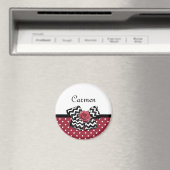 Red and White Polka Dots Niedliche Rose Zickzack B Magnet (In Situ (Geschirrspüler))