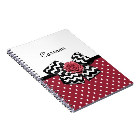 Red and White Polka Dots Niedliche Rose Zickzack B Notizblock (Rechte Seite)
