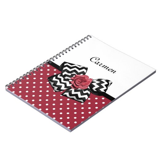 Red and White Polka Dots Niedliche Rose Zickzack B Notizblock (Linke Seite)
