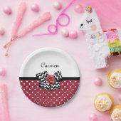 Red and White Polka Dots Niedliche Rose Zickzack B Pappteller (Party)