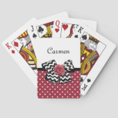 Red and White Polka Dots Niedliche Rose Zickzack B Spielkarten (Rückseite)