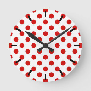 Red and white polka dots runde wanduhr