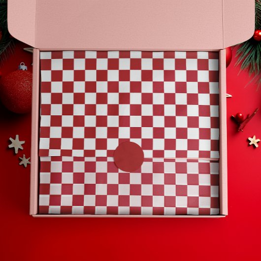 Red and White Retro Check Holiday Seidenpapier