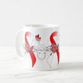 Red and White Ribbon with Butterfly Coffee Mug Kaffeetasse (Vorderseite Links)