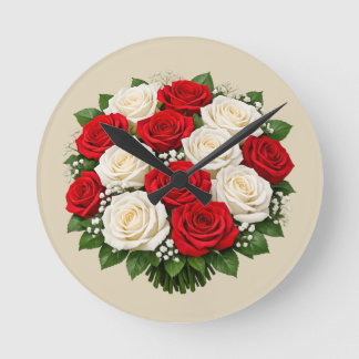 Red and white roses runde wanduhr