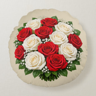 Red and white roses rundes kissen