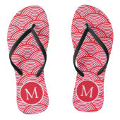 Red and White Scallop Pattern Monogram Badesandalen (Fußbett)
