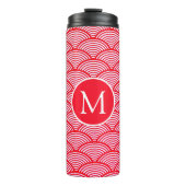 Red and White Scallop Pattern Monogram Thermosbecher (Vorderseite)