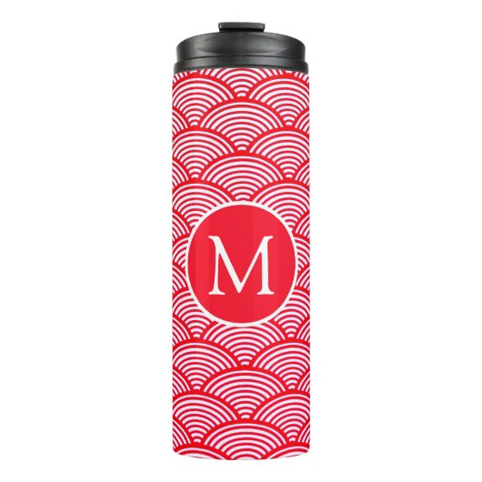 Red and White Scallop Pattern Monogram Thermosbecher (Vorderseite)