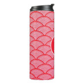 Red and White Scallop Pattern Monogram Thermosbecher (Nach links gedreht)