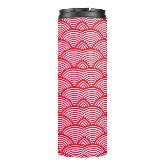Red and White Scallop Pattern Monogram Thermosbecher (Rückseite)