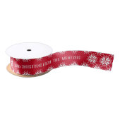 Red and White Snowflake Custom Frohe Weihnachten Satinband (Spule)