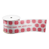 Red and White Snowflake Custom Frohe Weihnachten Satinband (Spule)
