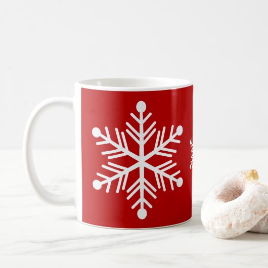 Red and White Snowflake Weihnachtsmuster Kaffeetasse (Mit Donut)