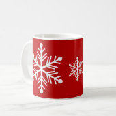 Red and White Snowflake Weihnachtsmuster Kaffeetasse (Vorderseite Links)