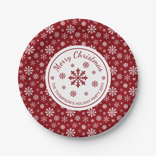 Red And White Snowflakes Custom Christmas Party Pappteller (Vorderseite)