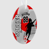 Red and White Soccer ⚽ Goalie Girl Ornament (Vorderseite)