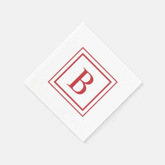 Red And White Square Border Monogram  Serviette (Ecke)