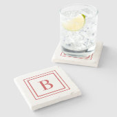 Red And White Square Border Monogram  Steinuntersetzer (Seitenansicht)