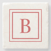 Red And White Square Border Monogram Steinuntersetzer (Vorderseite)