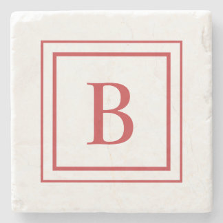 Red And White Square Border Monogram Steinuntersetzer