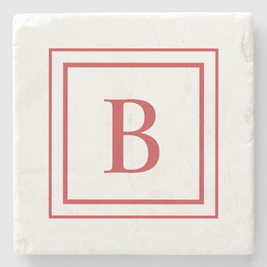 Red And White Square Border Monogram  Steinuntersetzer (Vorderseite)