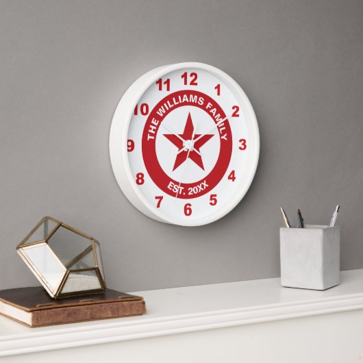 Red and White Star Retro Advertising Style Uhr (Büro)