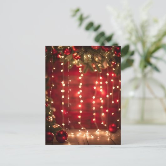 Red and White String Lights Digitale Kunst Postkarte (Stehend Vorderseite)
