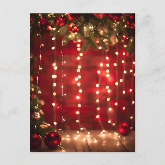 Red and White String Lights Digitale Kunst Postkarte (Vorderseite)