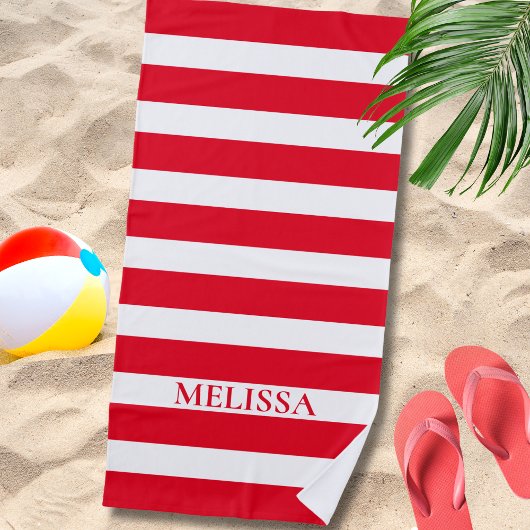  Red And White Striped Name Cabana Stripe  Strandtuch