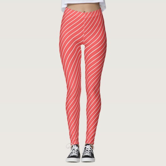 Red And White Stripes And Lines Pattern Leggings (Vorderseite)