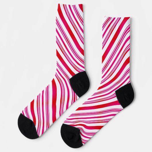 Red and White Stripes Candy Cane Muster Weihnachte Socken (Linkes Detail)
