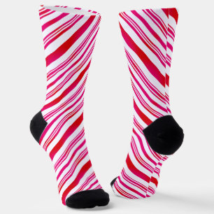 Red and White Stripes Candy Cane Muster Weihnachte Socken