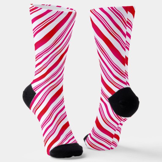 Red and White Stripes Candy Cane Muster Weihnachte Socken (Gewinkelt)