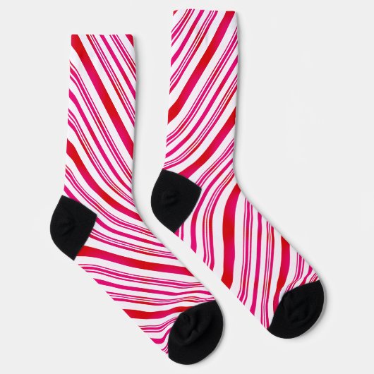 Red and White Stripes Candy Cane Muster Weihnachte Socken (Rechts)