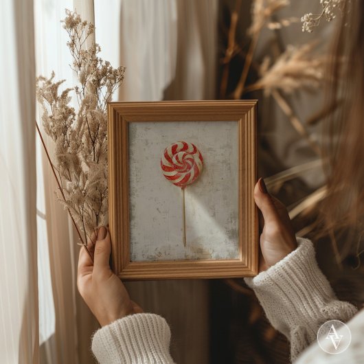 Red and White Swirl Lollipop Weihnachtscreme Poster